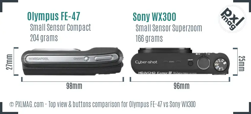 Olympus FE-47 vs Sony WX300 top view buttons comparison