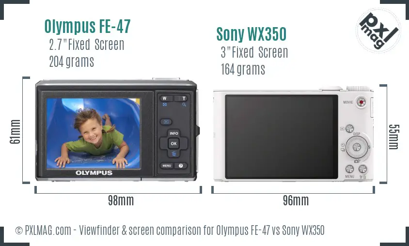 Olympus FE-47 vs Sony WX350 Screen and Viewfinder comparison