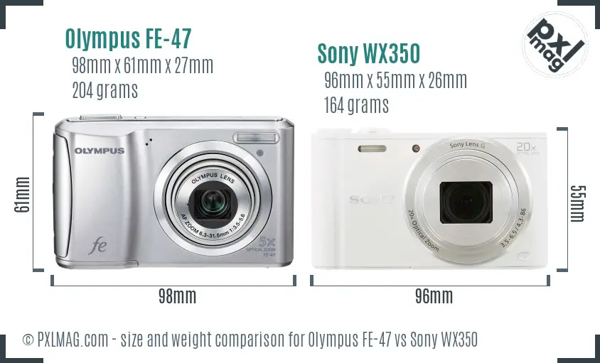 Olympus FE-47 vs Sony WX350 size comparison