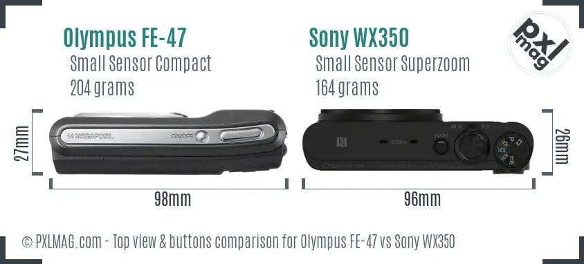 Olympus FE-47 vs Sony WX350 top view buttons comparison