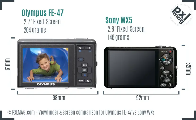 Olympus FE-47 vs Sony WX5 Screen and Viewfinder comparison