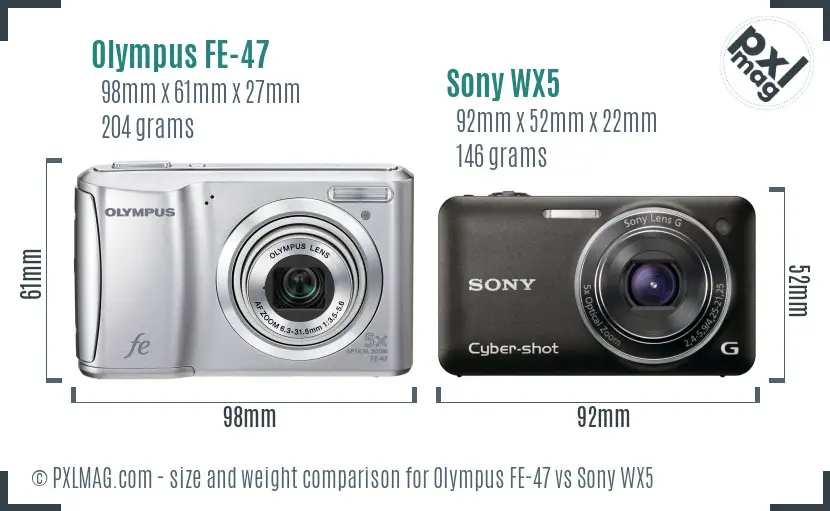 Olympus FE-47 vs Sony WX5 size comparison