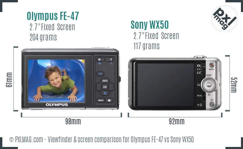 Olympus FE-47 vs Sony WX50 Screen and Viewfinder comparison