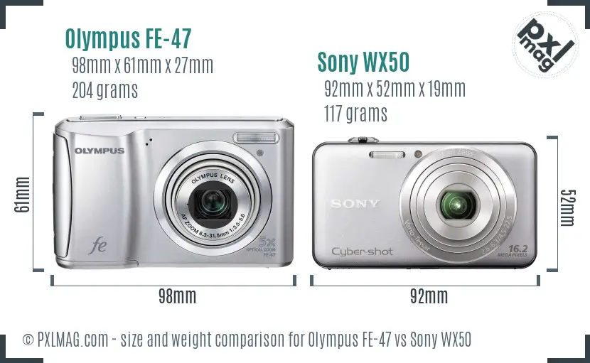 Olympus FE-47 vs Sony WX50 size comparison