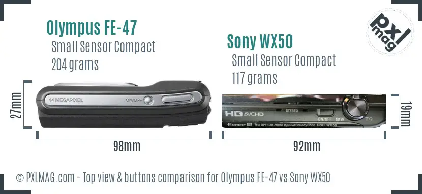 Olympus FE-47 vs Sony WX50 top view buttons comparison