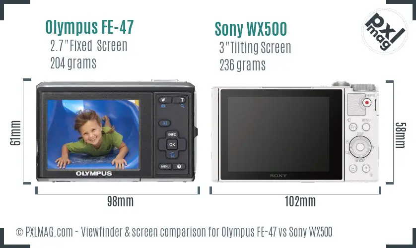 Olympus FE-47 vs Sony WX500 Screen and Viewfinder comparison