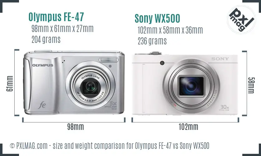 Olympus FE-47 vs Sony WX500 size comparison