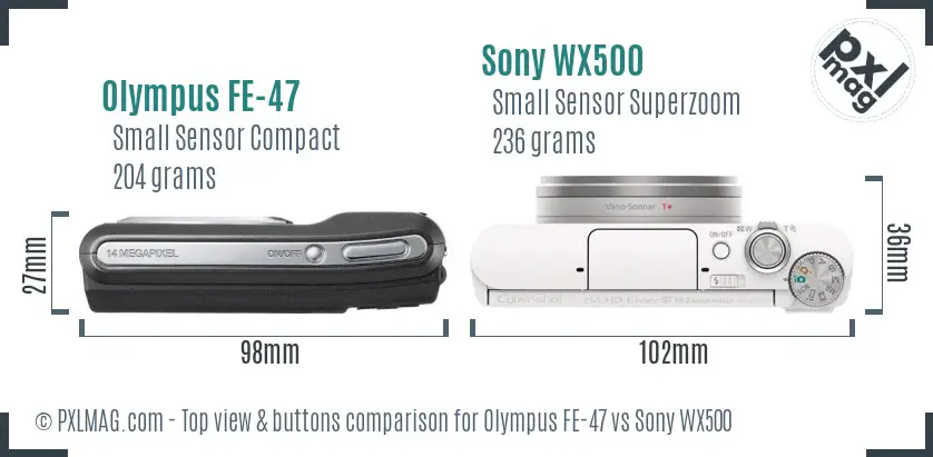 Olympus FE-47 vs Sony WX500 top view buttons comparison