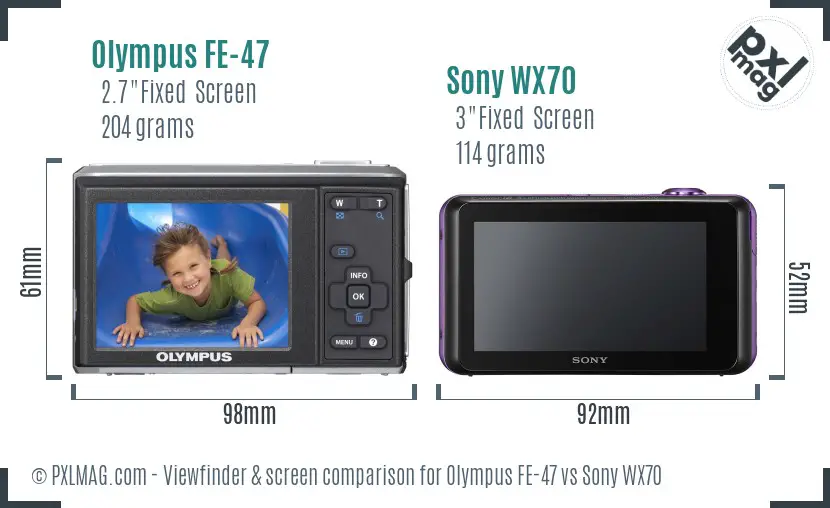 Olympus FE-47 vs Sony WX70 Screen and Viewfinder comparison