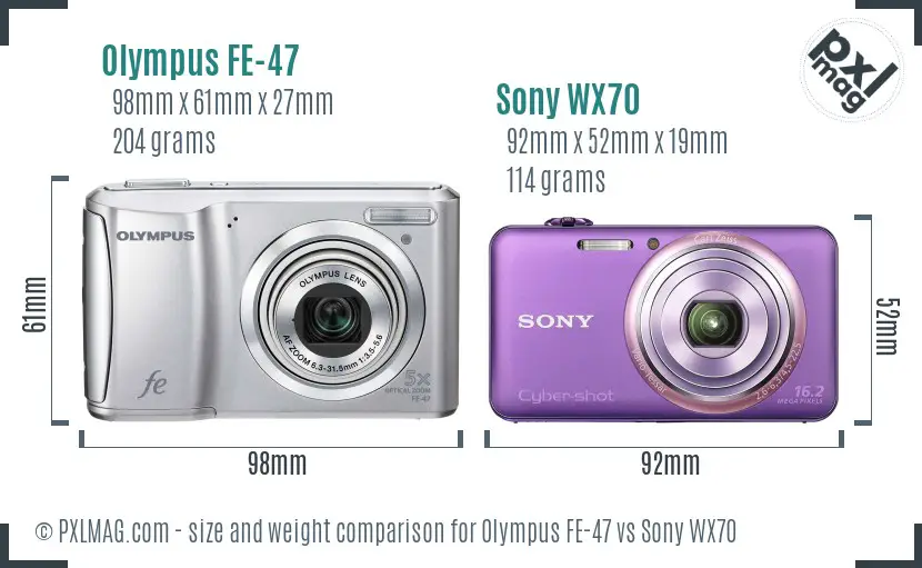 Olympus FE-47 vs Sony WX70 size comparison
