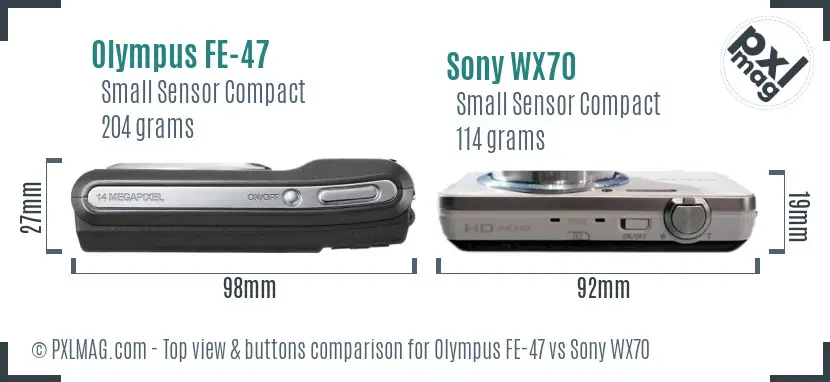 Olympus FE-47 vs Sony WX70 top view buttons comparison