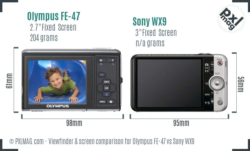 Olympus FE-47 vs Sony WX9 Screen and Viewfinder comparison Olympus FE-47 vs Sony WX9 Screen and Viewfinder comparison