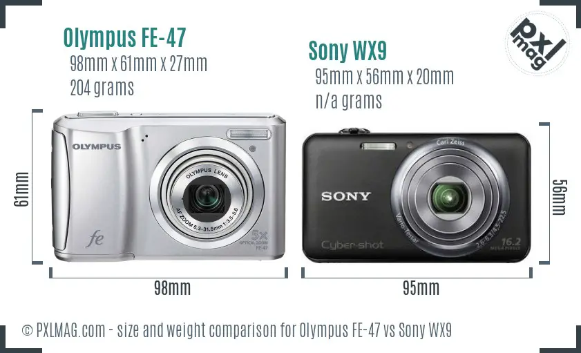 Olympus FE-47 vs Sony WX9 size comparison Olympus FE-47 vs Sony WX9 size comparison