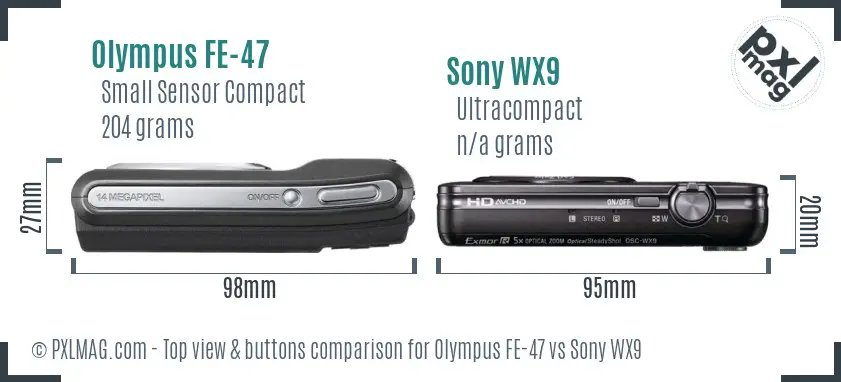 Olympus FE-47 vs Sony WX9 top view buttons comparison Olympus FE-47 vs Sony WX9 top view buttons comparison