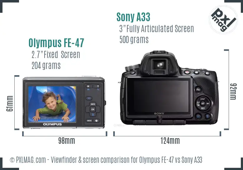 Olympus FE-47 vs Sony A33 Screen and Viewfinder comparison