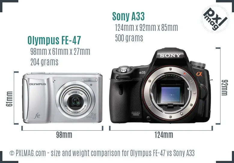 Olympus FE-47 vs Sony A33 size comparison