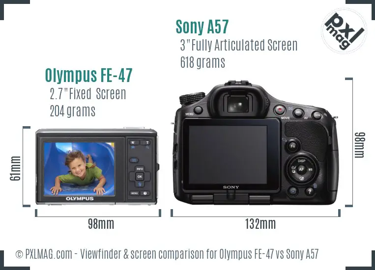 Olympus FE-47 vs Sony A57 Screen and Viewfinder comparison