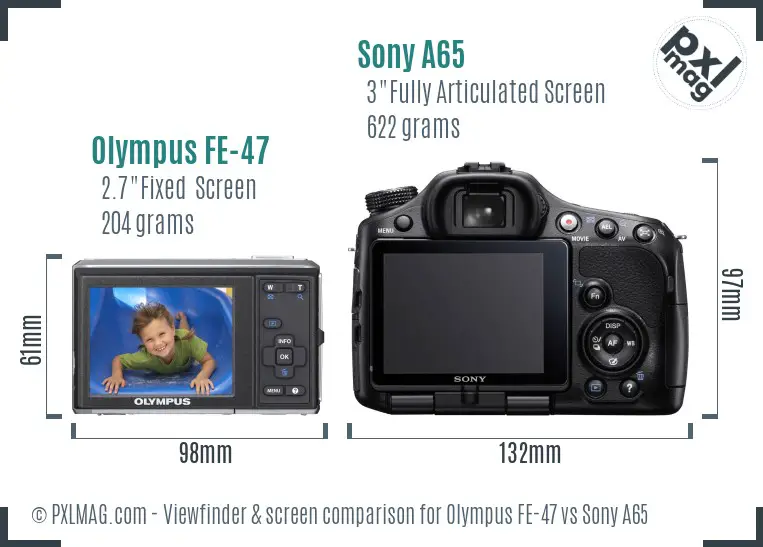 Olympus FE-47 vs Sony A65 Screen and Viewfinder comparison