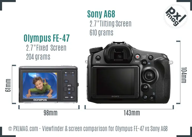 Olympus FE-47 vs Sony A68 Screen and Viewfinder comparison