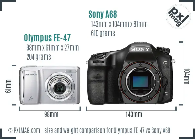 Olympus FE-47 vs Sony A68 size comparison