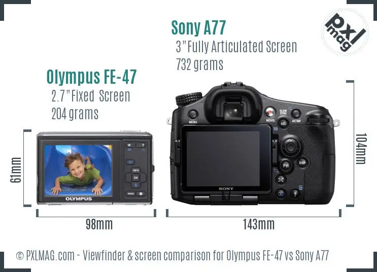 Olympus FE-47 vs Sony A77 Screen and Viewfinder comparison