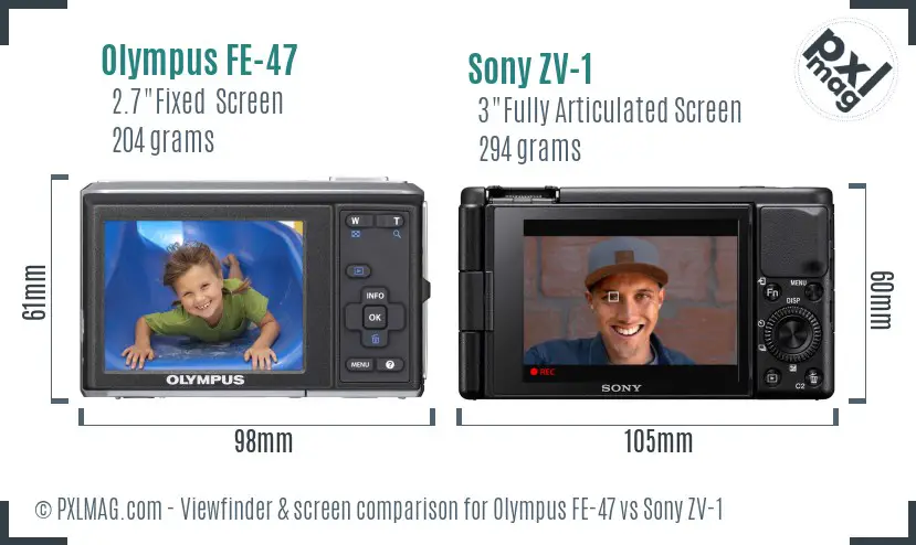 Olympus FE-47 vs Sony ZV-1 Screen and Viewfinder comparison