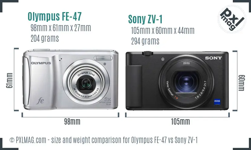 Olympus FE-47 vs Sony ZV-1 size comparison