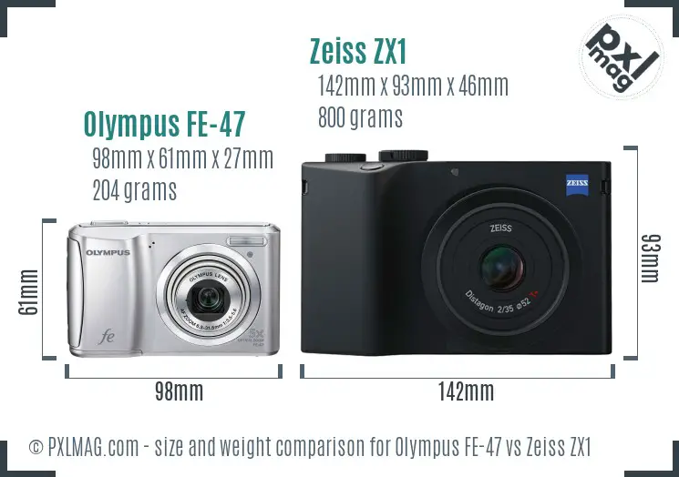 Olympus FE-47 vs Zeiss ZX1 size comparison