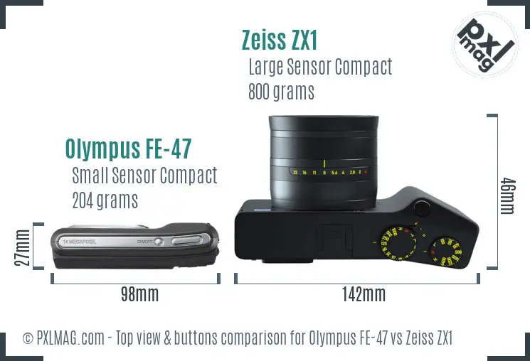 Olympus FE-47 vs Zeiss ZX1 top view buttons comparison