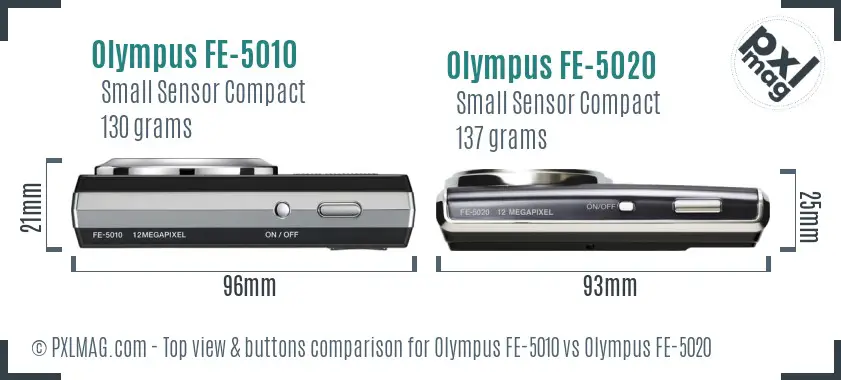 Olympus FE-5010 vs Olympus FE-5020 top view buttons comparison