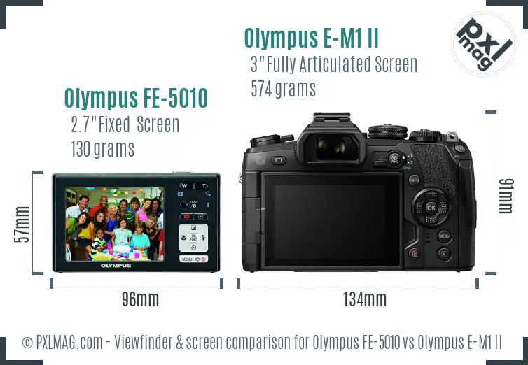 Olympus FE-5010 vs Olympus E-M1 II Screen and Viewfinder comparison