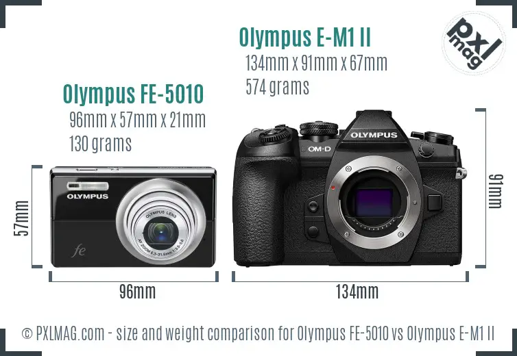 Olympus FE-5010 vs Olympus E-M1 II size comparison