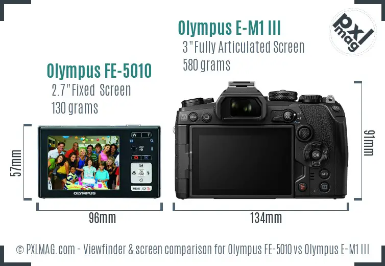 Olympus FE-5010 vs Olympus E-M1 III Screen and Viewfinder comparison