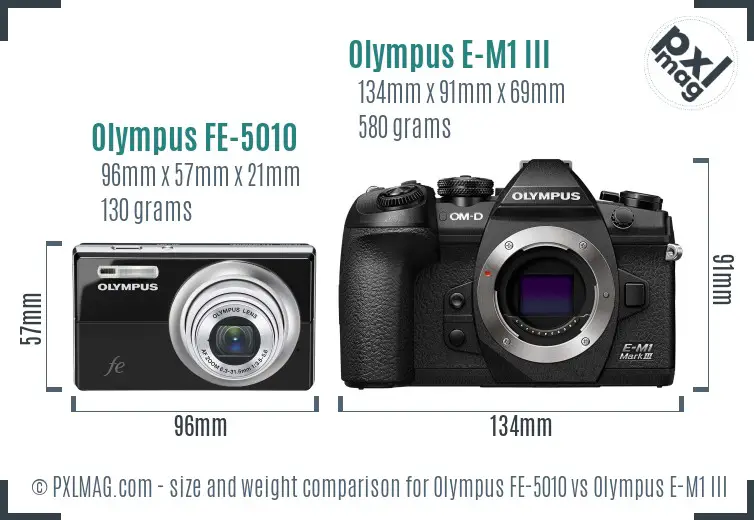 Olympus FE-5010 vs Olympus E-M1 III size comparison