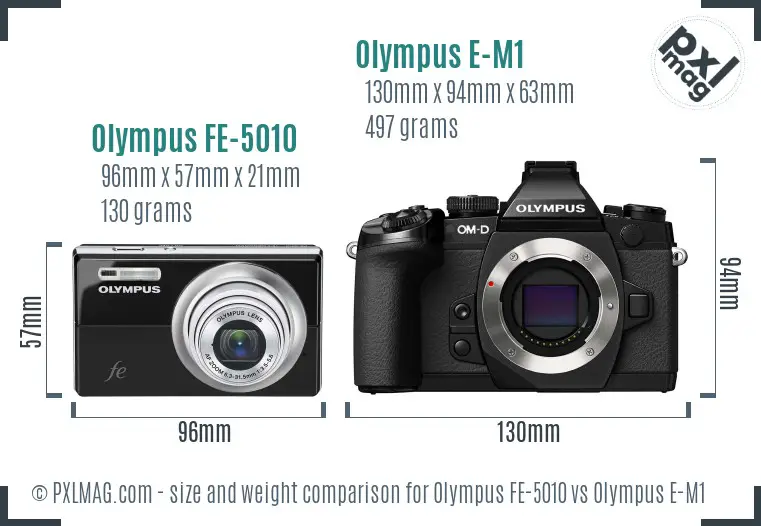 Olympus FE-5010 vs Olympus E-M1 size comparison
