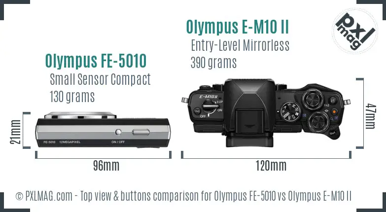 Olympus FE-5010 vs Olympus E-M10 II top view buttons comparison