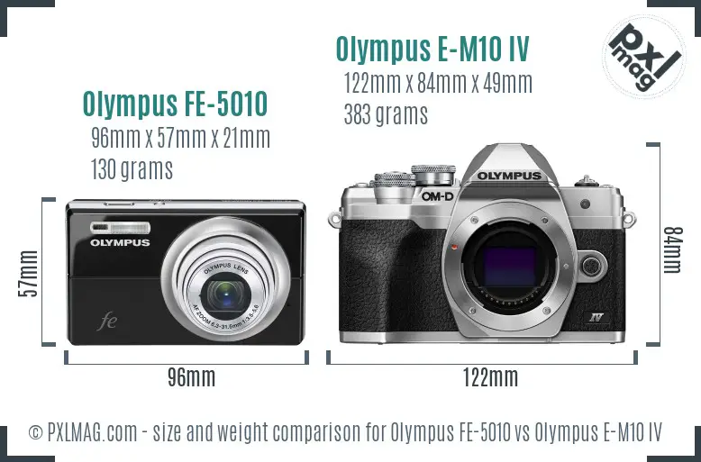 Olympus FE-5010 vs Olympus E-M10 IV size comparison