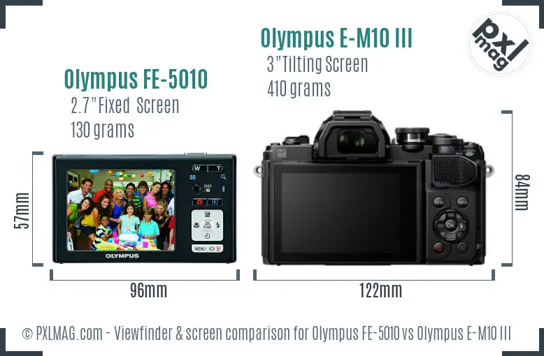 Olympus FE-5010 vs Olympus E-M10 III Screen and Viewfinder comparison