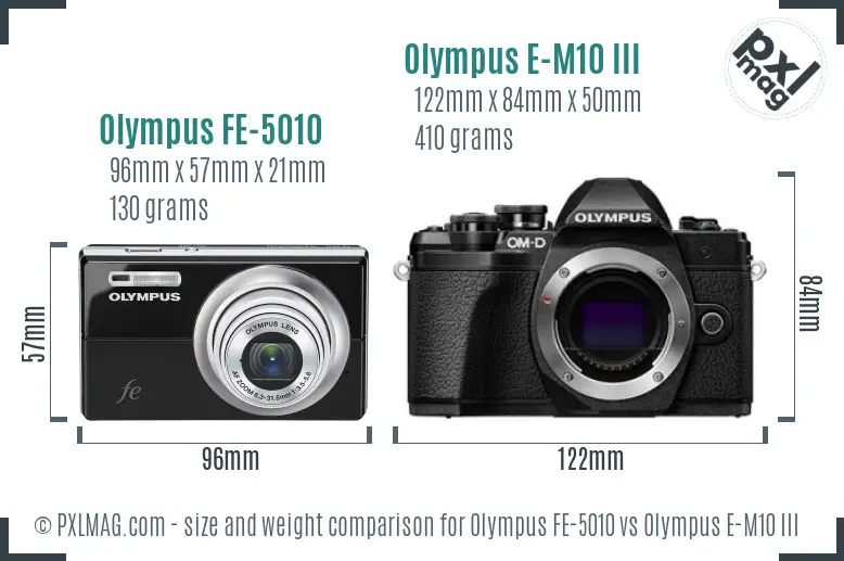 Olympus FE-5010 vs Olympus E-M10 III size comparison