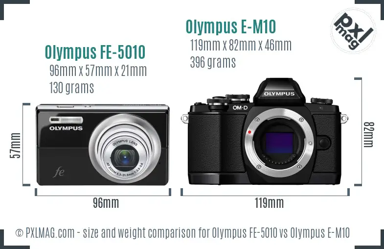 Olympus FE-5010 vs Olympus E-M10 size comparison