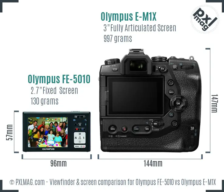 Olympus FE-5010 vs Olympus E-M1X Screen and Viewfinder comparison