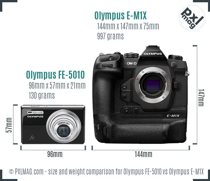 Olympus FE-5010 vs Olympus E-M1X size comparison