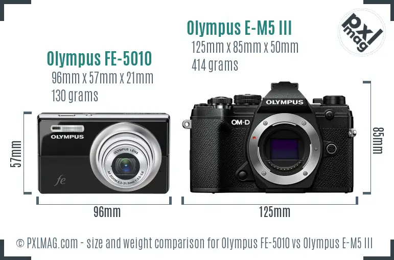 Olympus FE-5010 vs Olympus E-M5 III size comparison