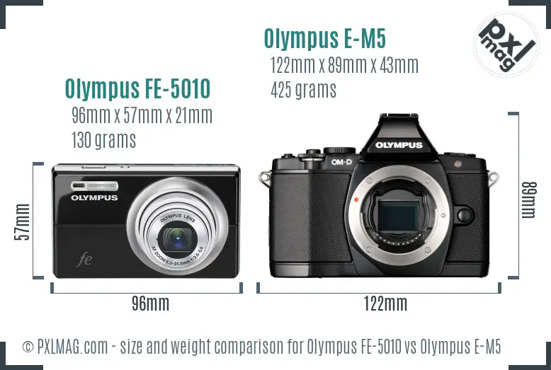 Olympus FE-5010 vs Olympus E-M5 size comparison