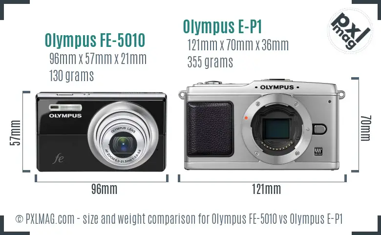 Olympus FE-5010 vs Olympus E-P1 size comparison