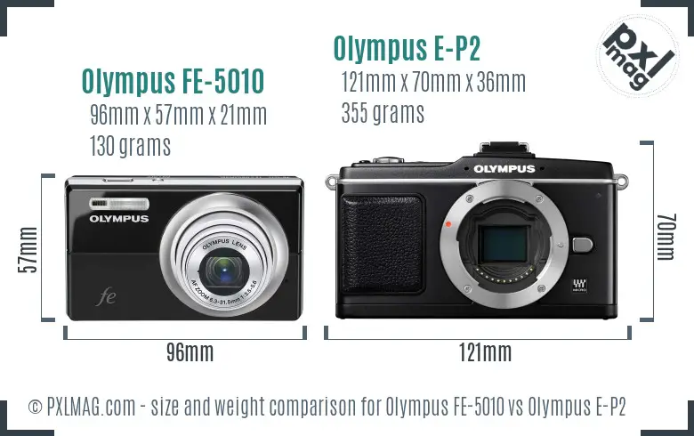 Olympus FE-5010 vs Olympus E-P2 size comparison