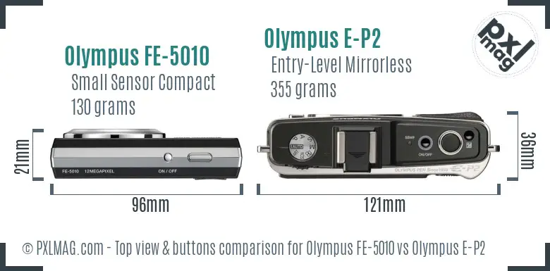 Olympus FE-5010 vs Olympus E-P2 top view buttons comparison