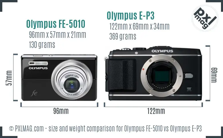 Olympus FE-5010 vs Olympus E-P3 size comparison