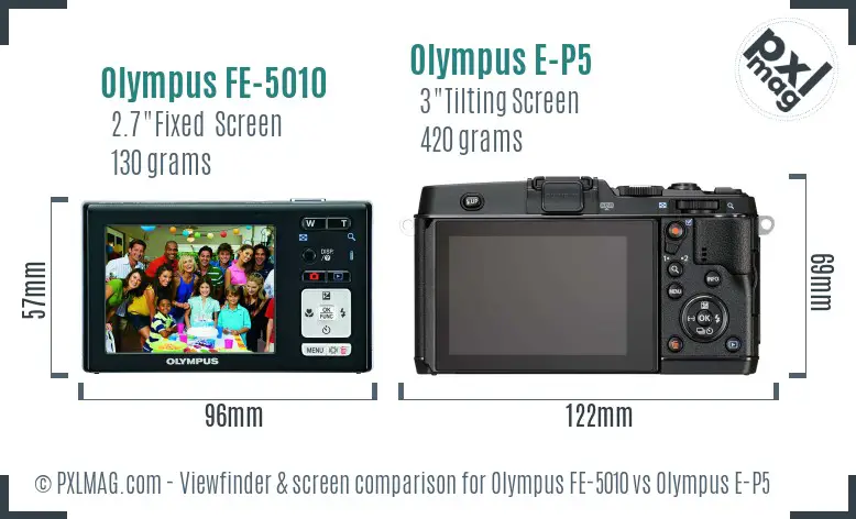 Olympus FE-5010 vs Olympus E-P5 Screen and Viewfinder comparison