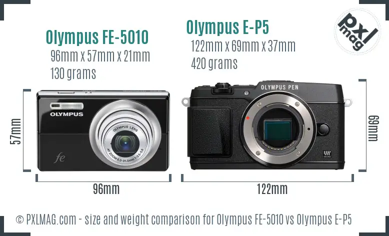 Olympus FE-5010 vs Olympus E-P5 size comparison